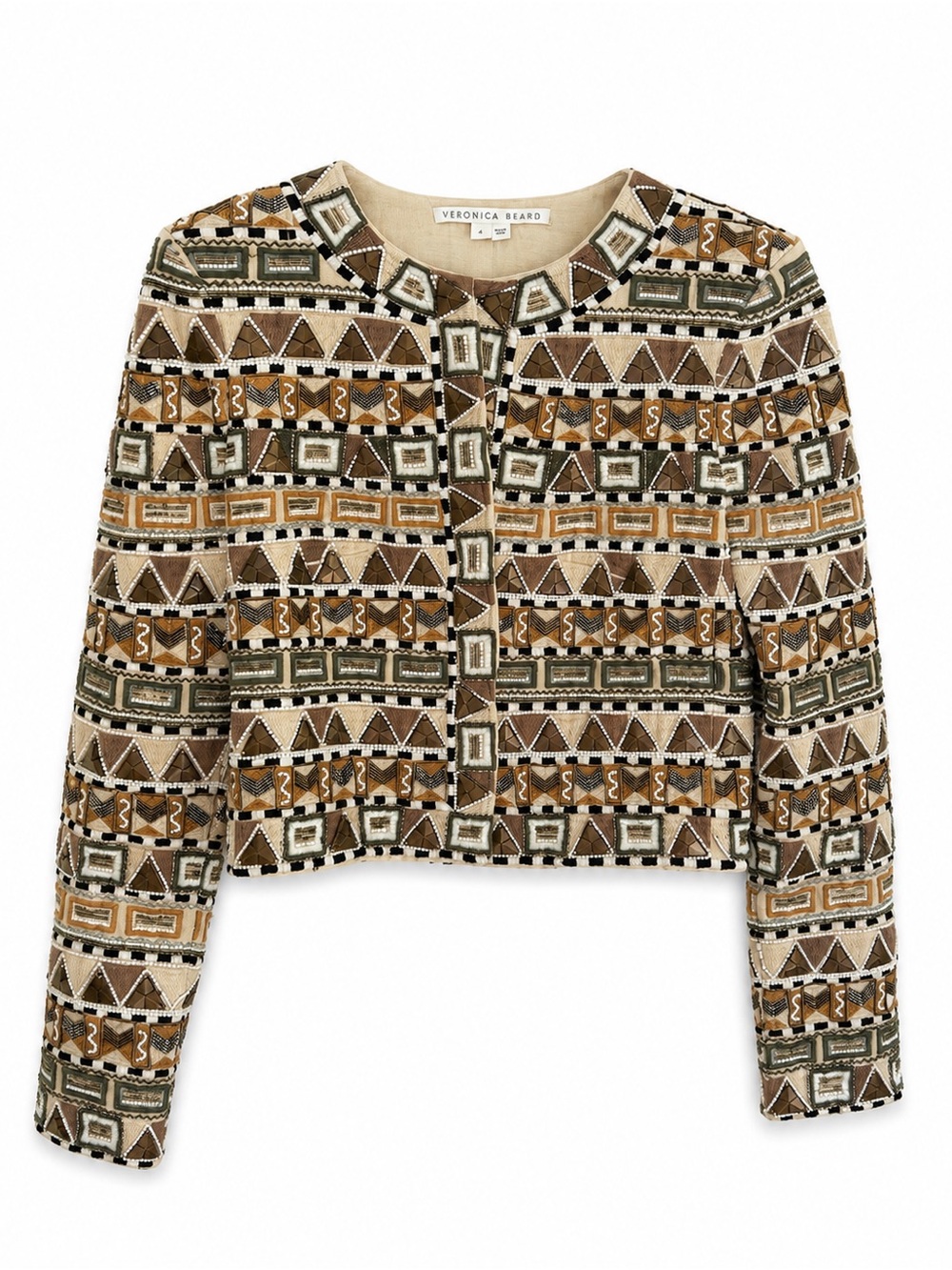 Veronica Beard Daryl Embellished Beaded Jacket Beige Multi Geometric Size 4